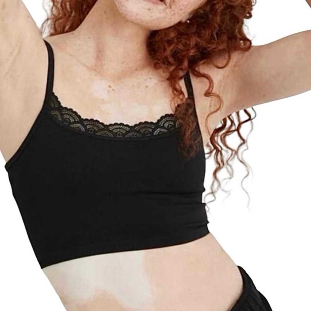 Aerie seamless lace trim black longline bralette - medium